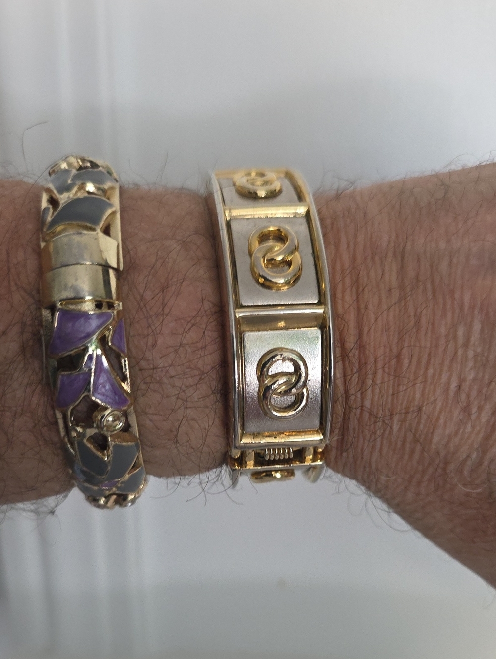 Pair Of Gold-Tone Link Bracelet with Chain Motif